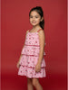 Nautinati Girls' 100% Cotton Gingham & All-over Cherry Print A-line Strappy Multi-tiered Dress