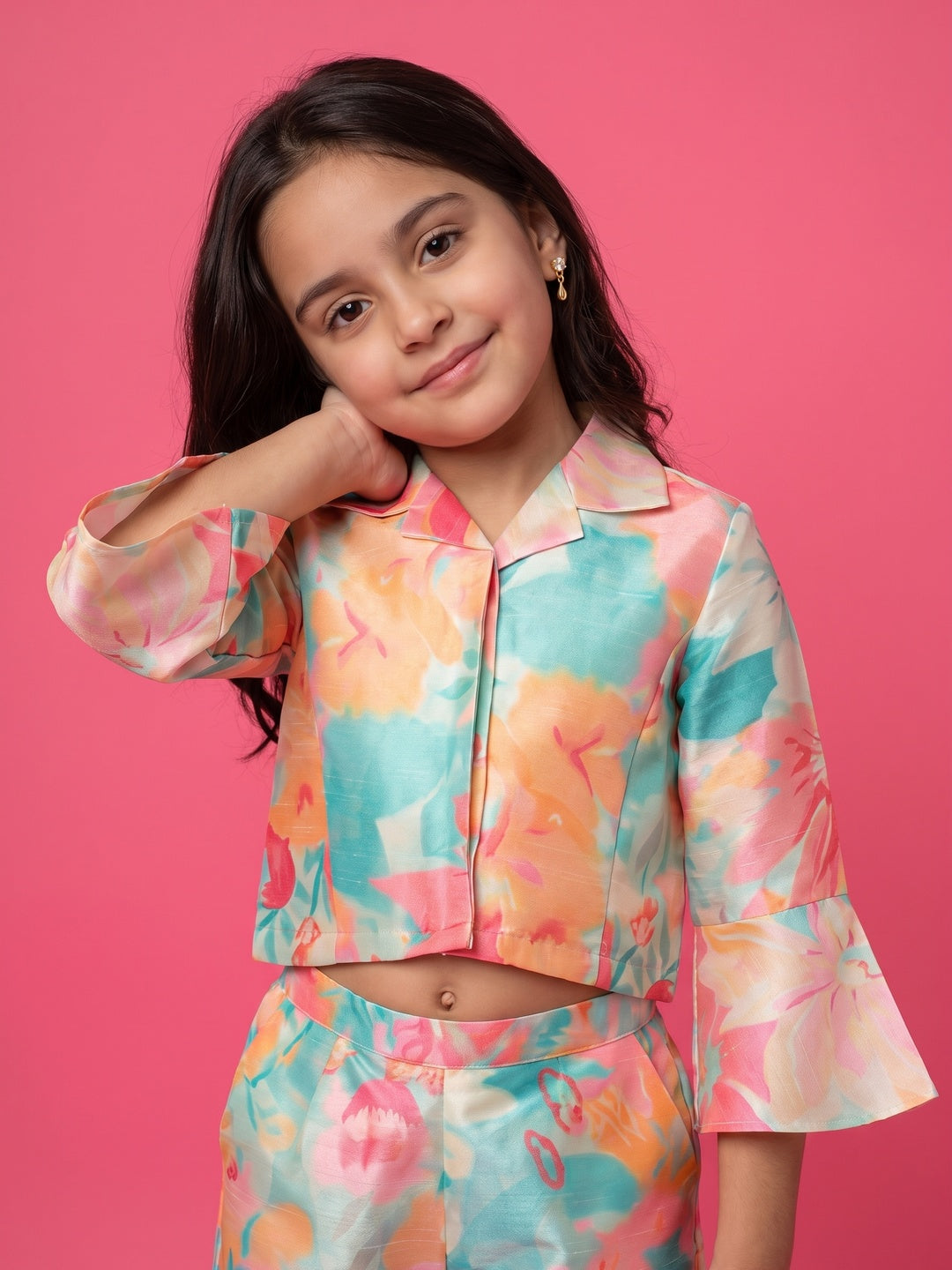 Nautinati Girls' All-over Floral Print Top & Palazzo Indo-Western Co-ord Set