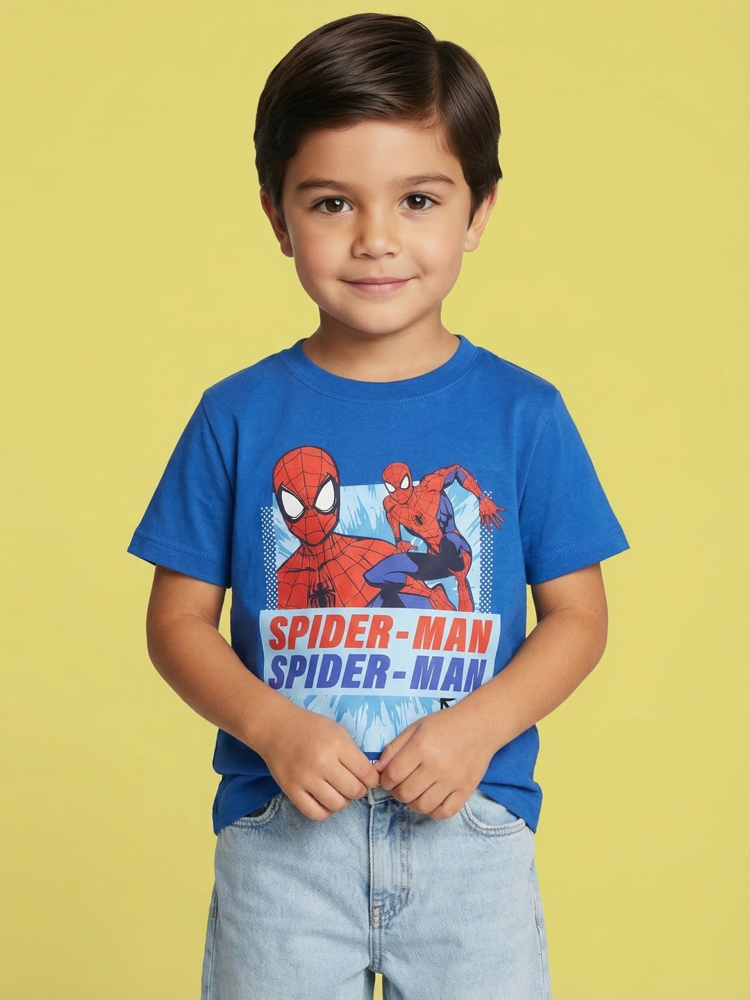 Nautinati Boys' 100% Cotton Crew Neck Marvel Spiderman Placement Print T-shirt