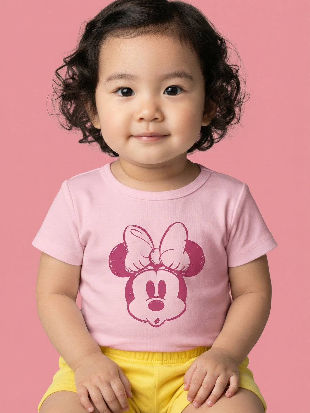 Nautinati Baby Girls Minnie Mouse Printed Regular Fit Round Neck T-shirt and Shorts Set