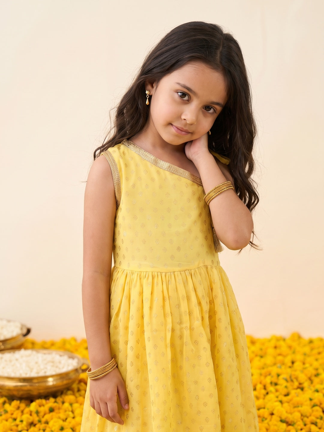Nautinati Girls Foil Print Kurta with Palazzo Set, 2-10Y