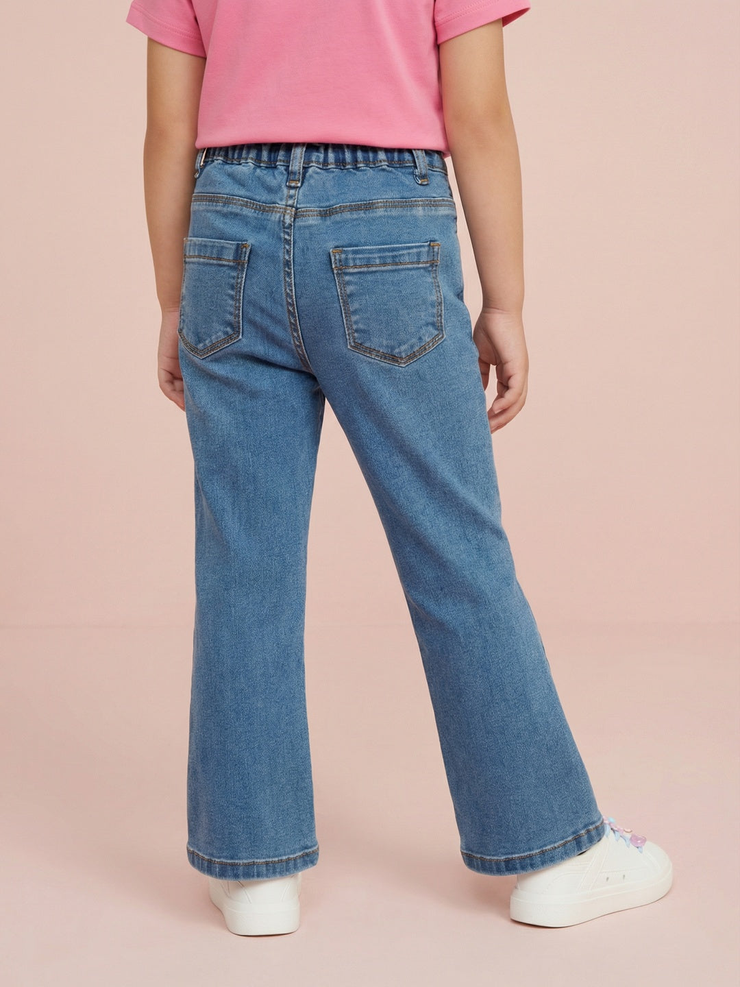 Nautinati  Girls' 100% Cotton Stretchable Bootcut Mid-blue Wash Essentials Jeans