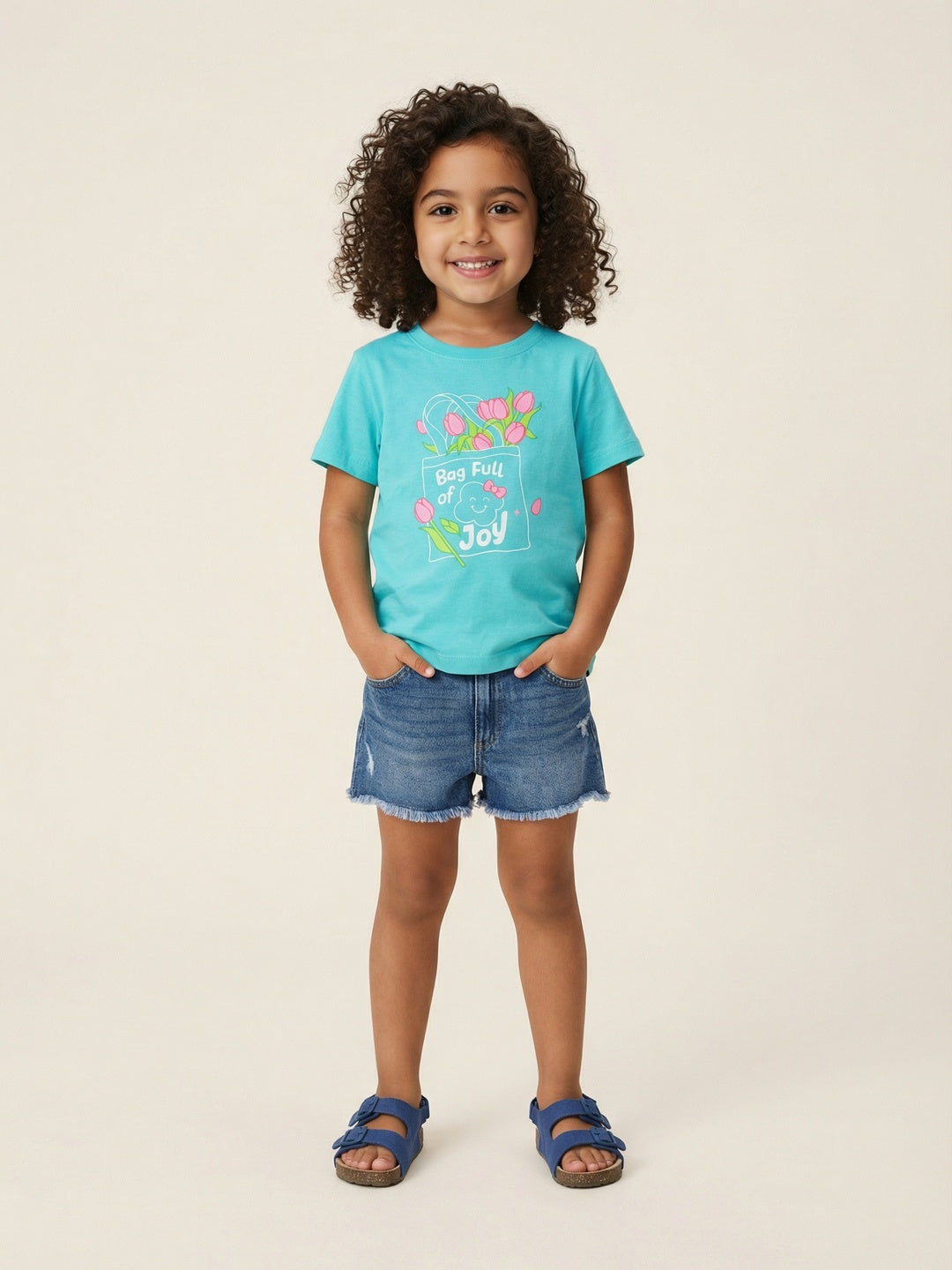 Nautinati Girls' 100% Cotton Pack of 2 Graphic & All-over Floral Print Crew Neck T-shirts