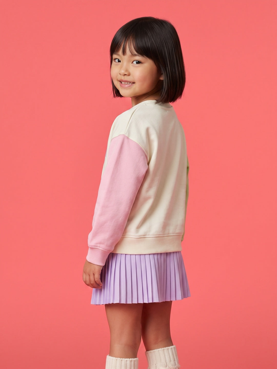 Nautinati Girls Disney Minnie Mouse Oversized Colourblock Puff Printed Sweatshirt