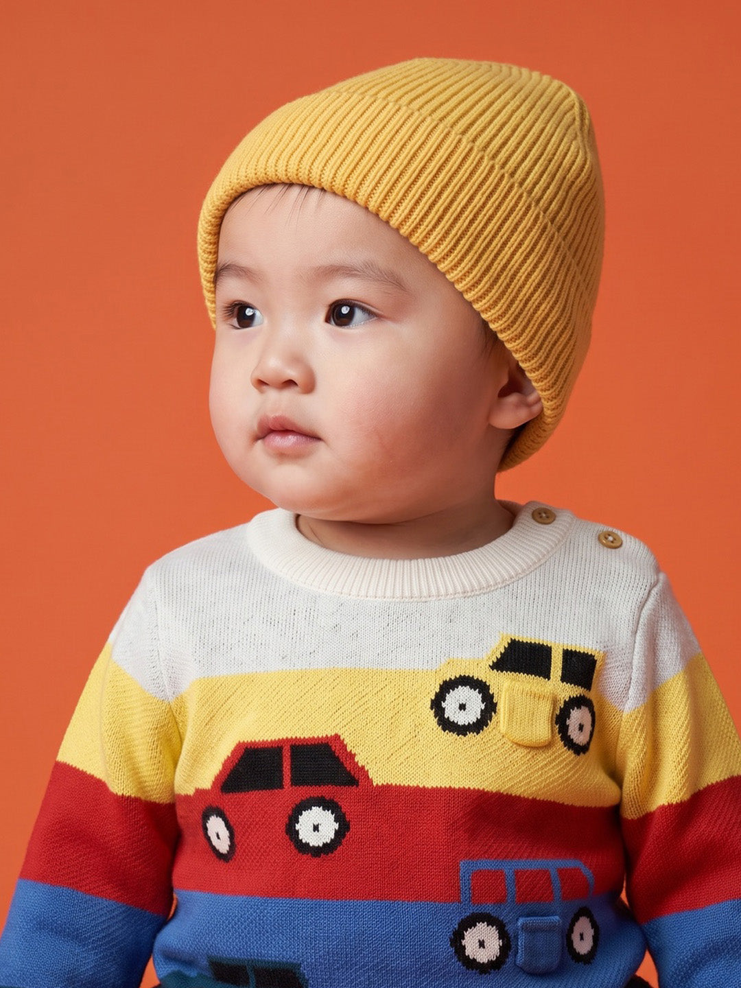 Nautinati Baby Boys Car Knit Sweater with Appliques and Button Closure