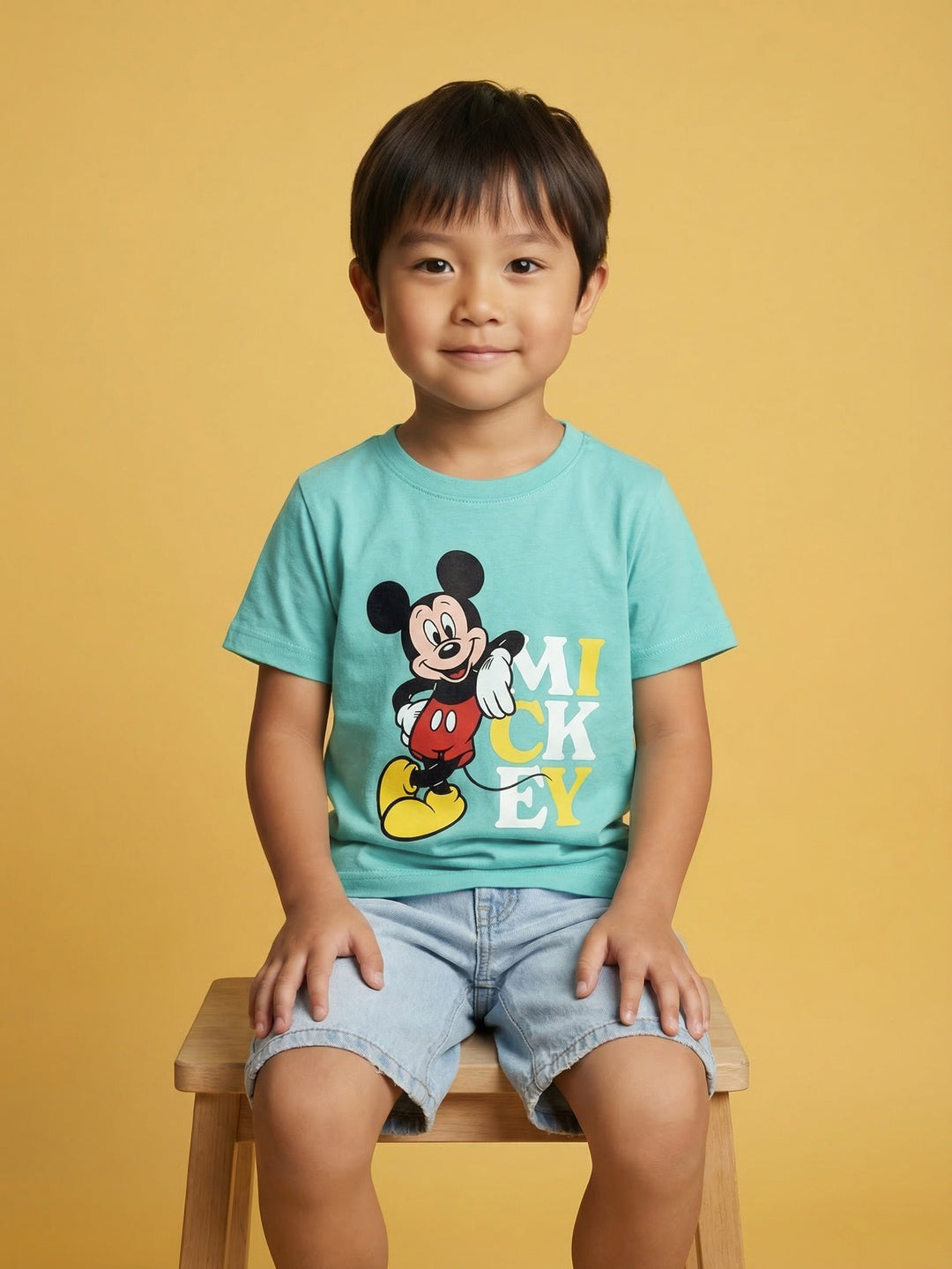 Nautinati Boys' 100% Cotton Crew Neck Disney Mickey Mouse Placement Print T-shirt