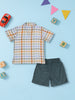 Nautinati Green Shorts With Yellow Chequered Shirt Set For Boys