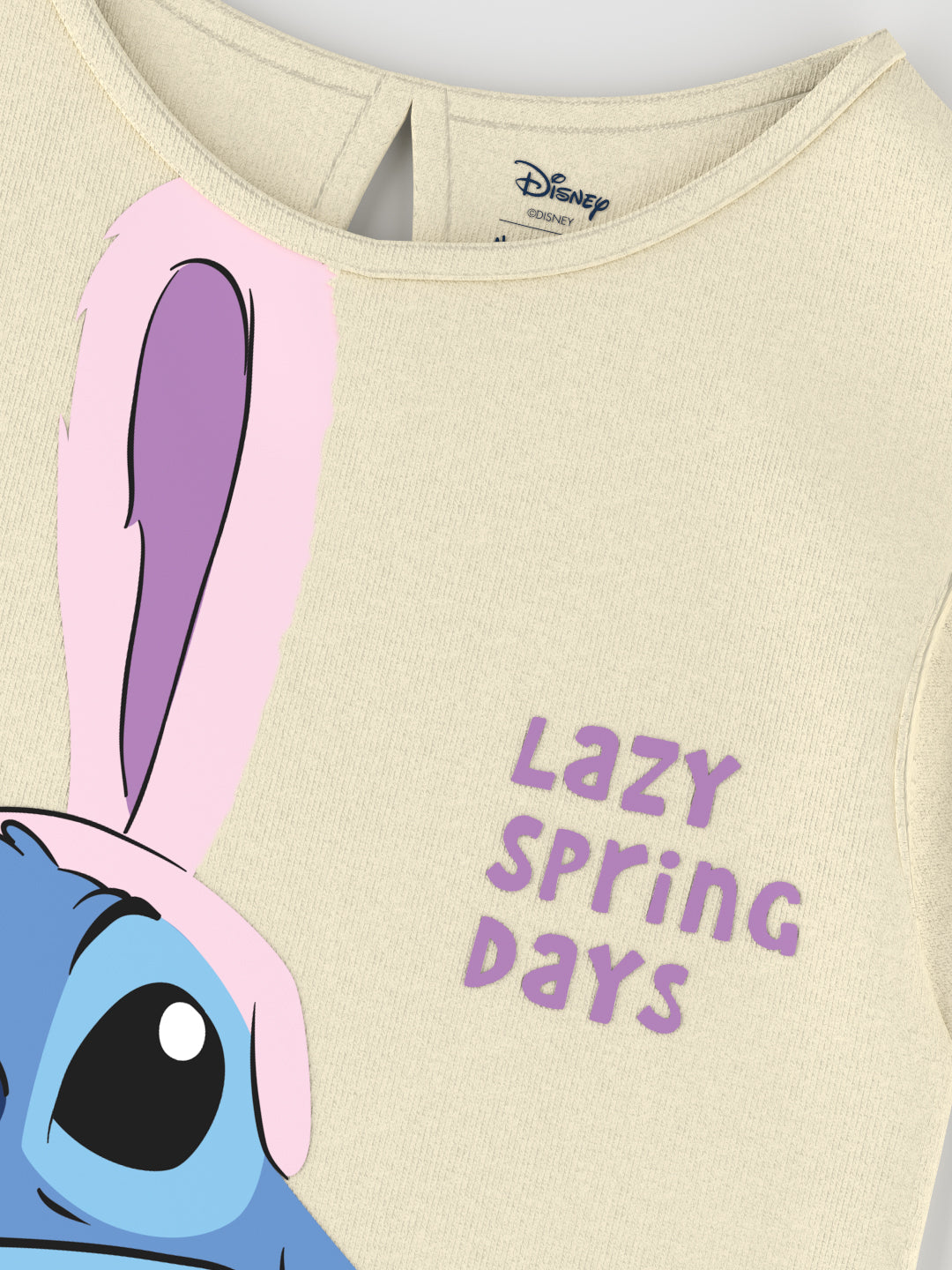 Nautinati Cotton Off-white Lilo and Stitch Print T-shirt for Girls
