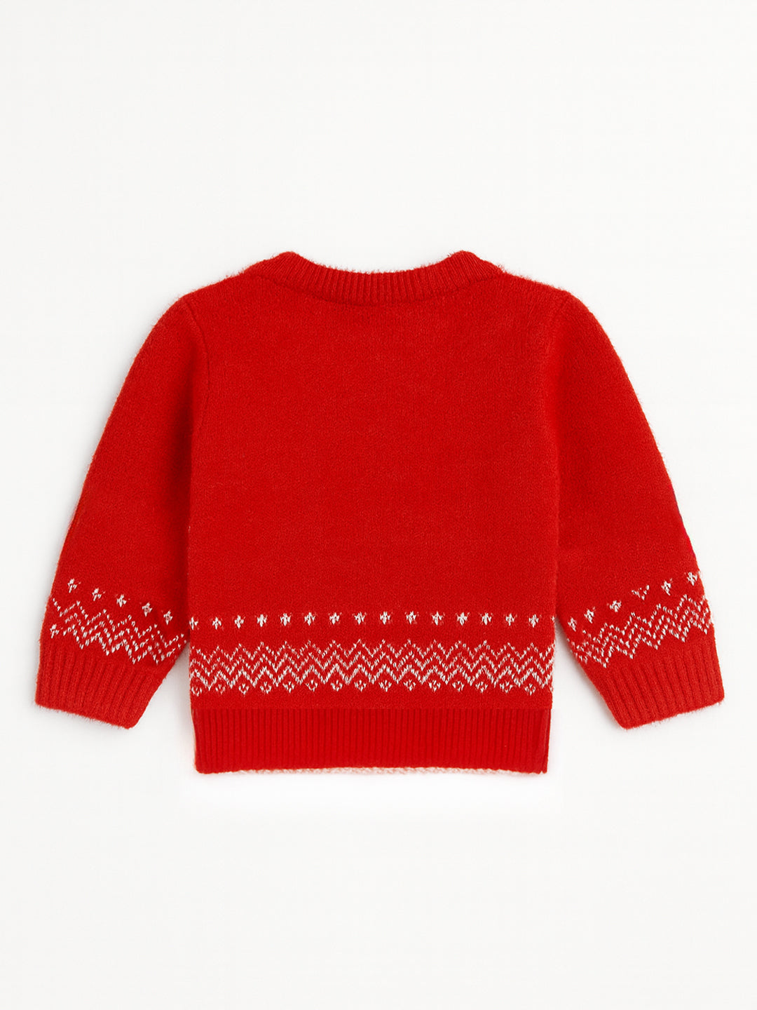 Nautinati Reindeer Motif Red And Cream Flat-Knit Sweater For Boys