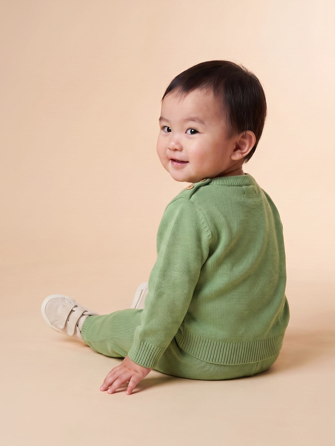 Nautinati Baby Boys Cable Knit Sweater & Jogger Set with Button Closure, Relaxed Fit