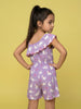 Nautinati Girls' Asymmetric Off-shoulder Cat Printed Playsuit with Tassel & Scallop Details