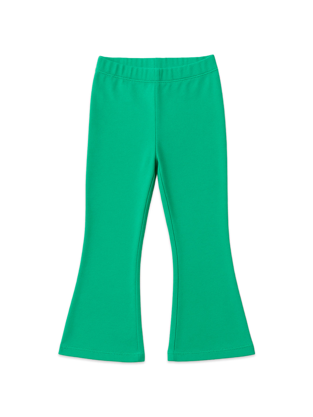 Nautinati Green Cotton Lycra Rib Fitted & Flared Leggings For Girls