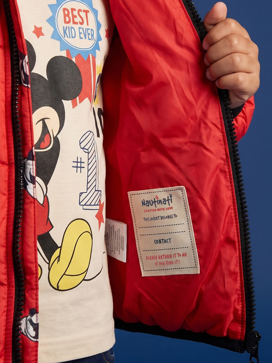 Nautinati Baby Boys Disney Mickey Mouse Hooded Printed Puffer Jacket with Front Zip