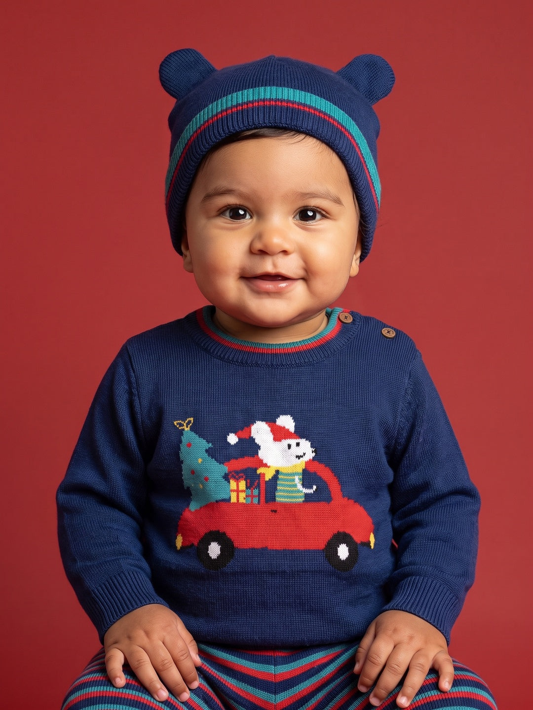 Nautinati Baby Boys Relaxed Fit Christmas Sweater & Pyjama Set with a Matching Cap