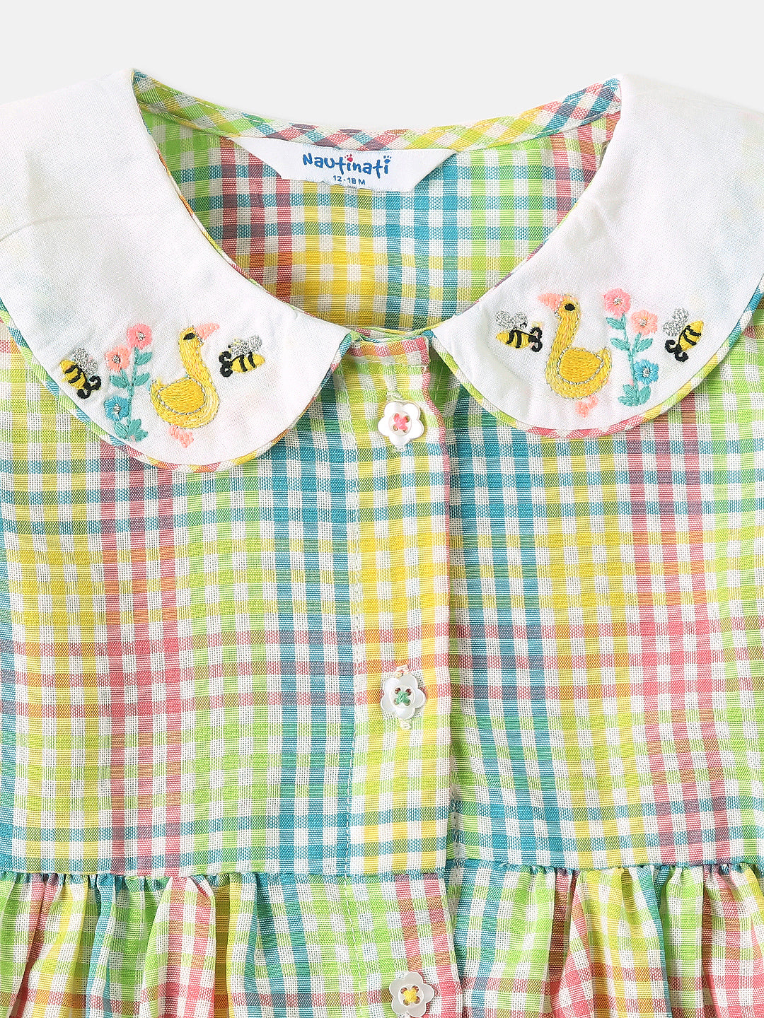 Nautinati Girlsâ€™ Cotton Peter Pan Collar Gingham Checked Dress