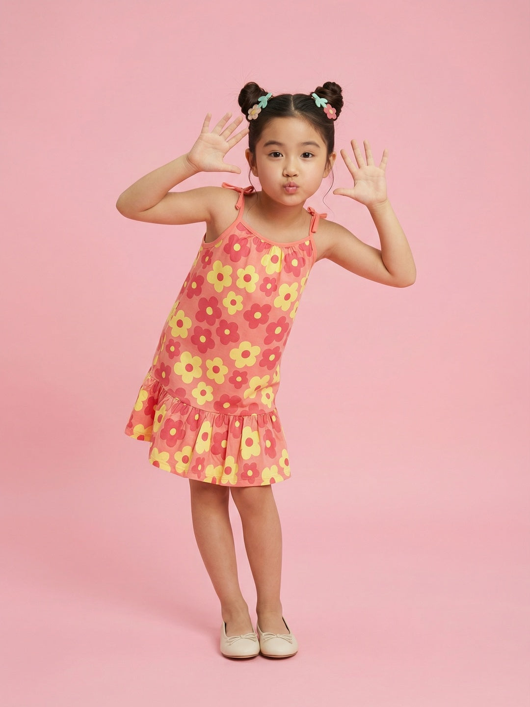 Nautinati Girls' 100% Cotton All-over Floral Print A-line Dress