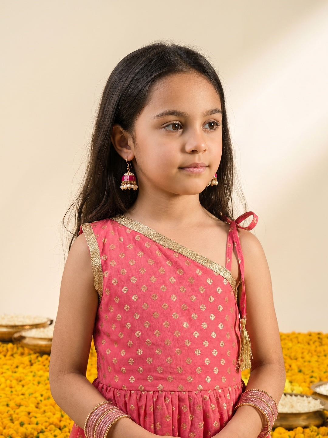 Nautinati Girls Foil Print Kurta with Palazzo Set, 2-10Y