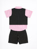 Nautinati Pink And Black Cotton Shirt With Striped Bottom & Waistcoat 3-Piece Set For Boys