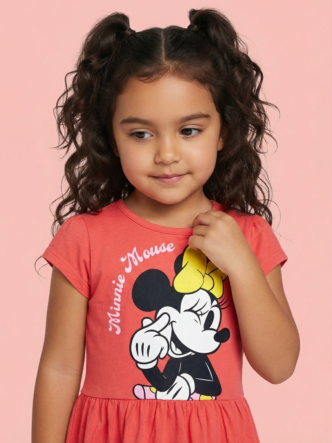 Nautinati Girls' 100% Cotton Disney Minnie Mouse Graphic Print Drop Waist A-line Dress