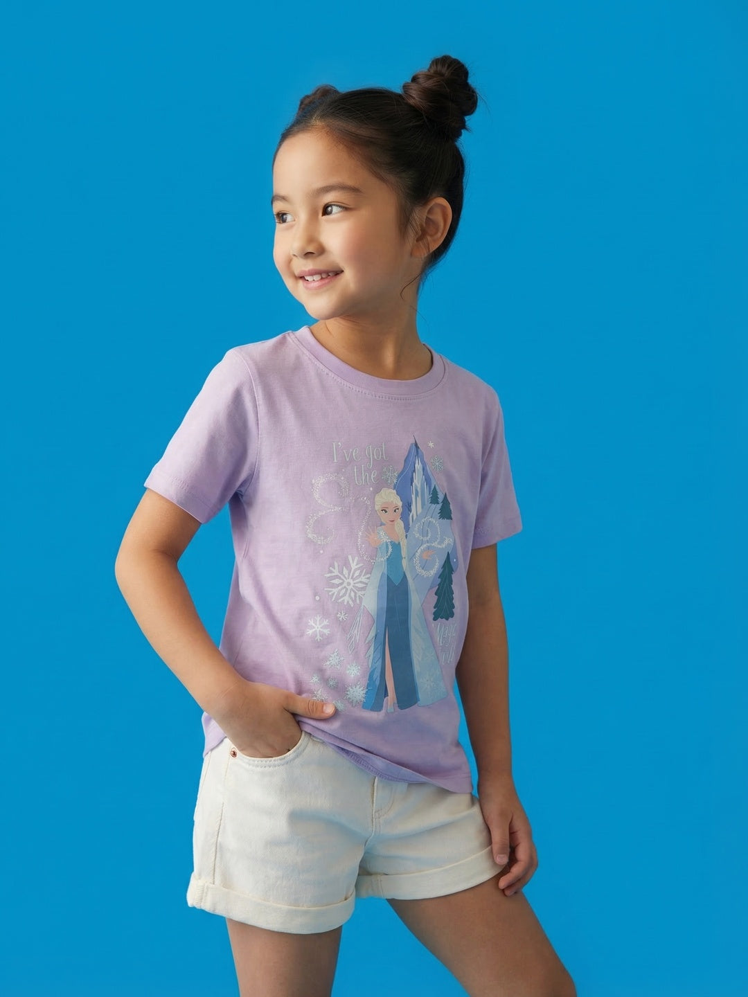 Nautinati Girls' 100% Cotton Crew Neck Disney Frozen Elsa Placement Print T-shirt