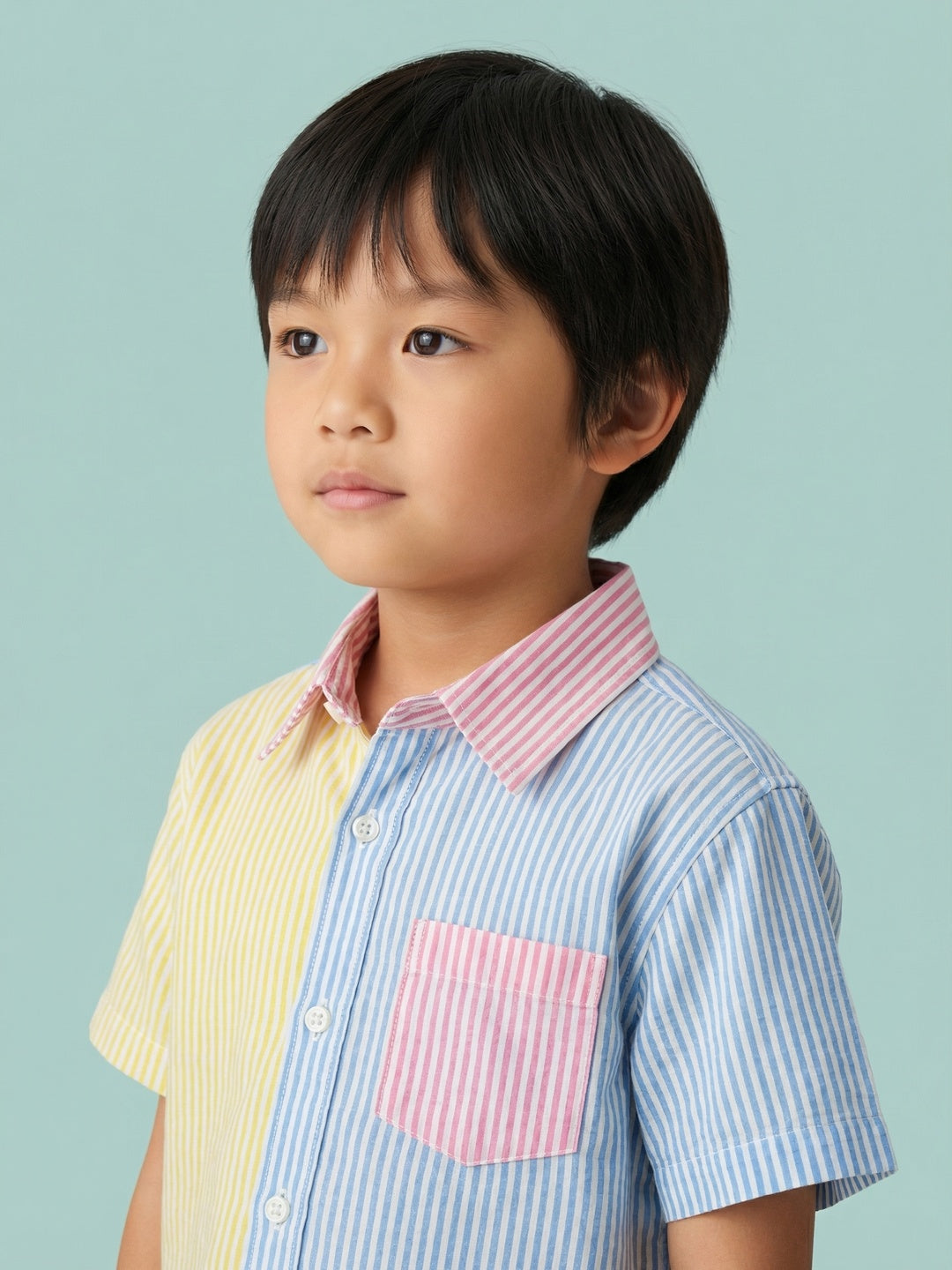 Nautinati Boys' 100% Cotton Multicolour Colourblocked Striped Shirt