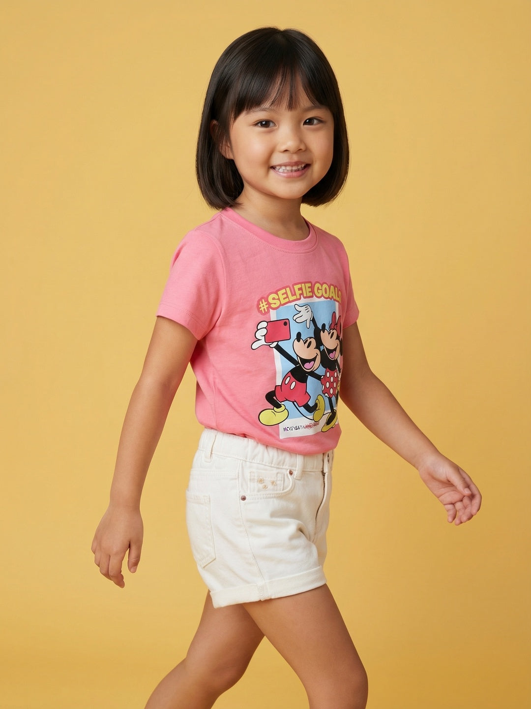 Nautinati Girls' 100% Cotton Crew Neck Disney Minnie Mouse & Mickey Mouse Print T-shirt