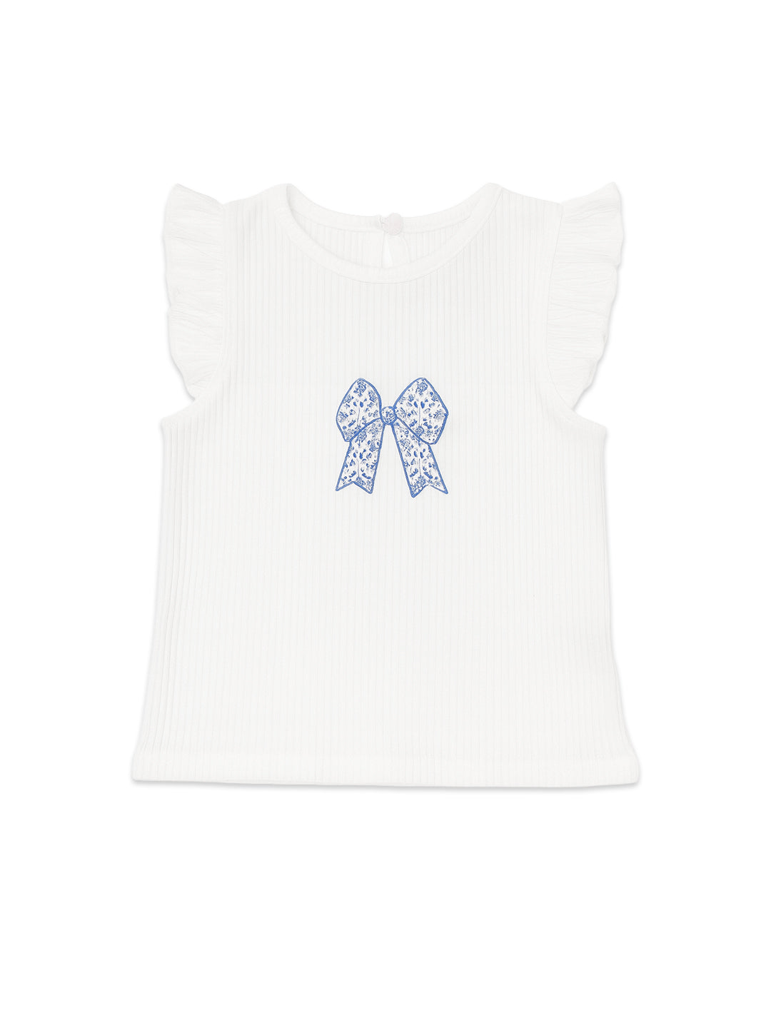 Nautinati White Printed Top And Blue Balloon Skirt For Girls