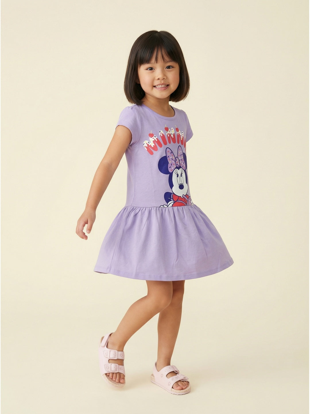 Nautinati Girls' 100% Cotton Disney Blown-up Minnie Mouse Graphic Print Drop Waist Party Dress