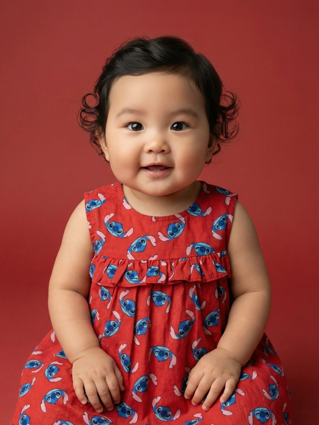 Nautinati Baby Girls' 100% Cotton All-over Disney Lilo & Stitch Print A-line Frilled Dress