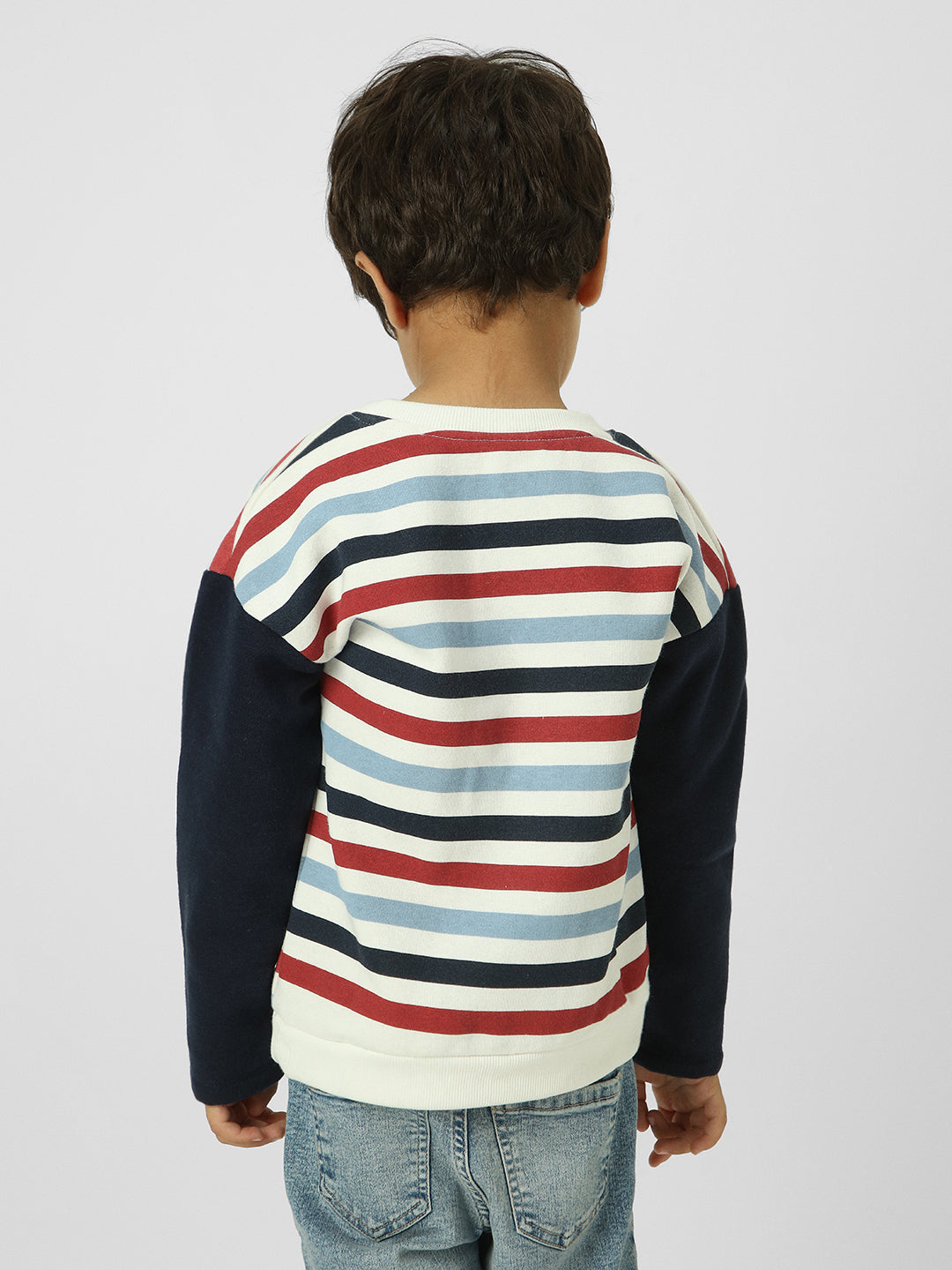 Boys Striped Drop Shoulder Winter Sweatshirt