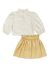 Nautinati White Embroidered Top And Gold Pleated Foil Skirt Set For Girls