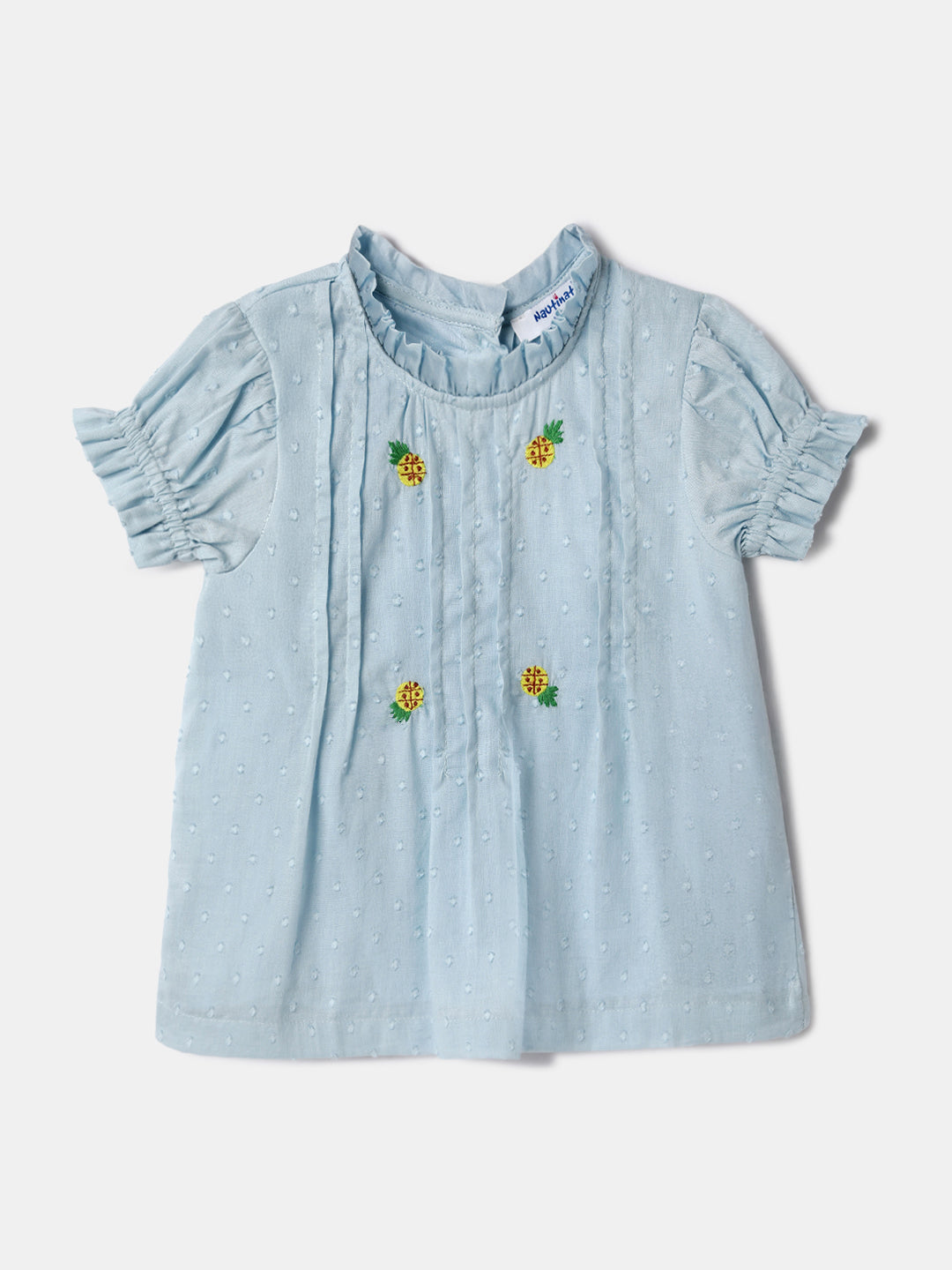 Nautinati Embroidered Blue Top and White Shorts Set for Girls