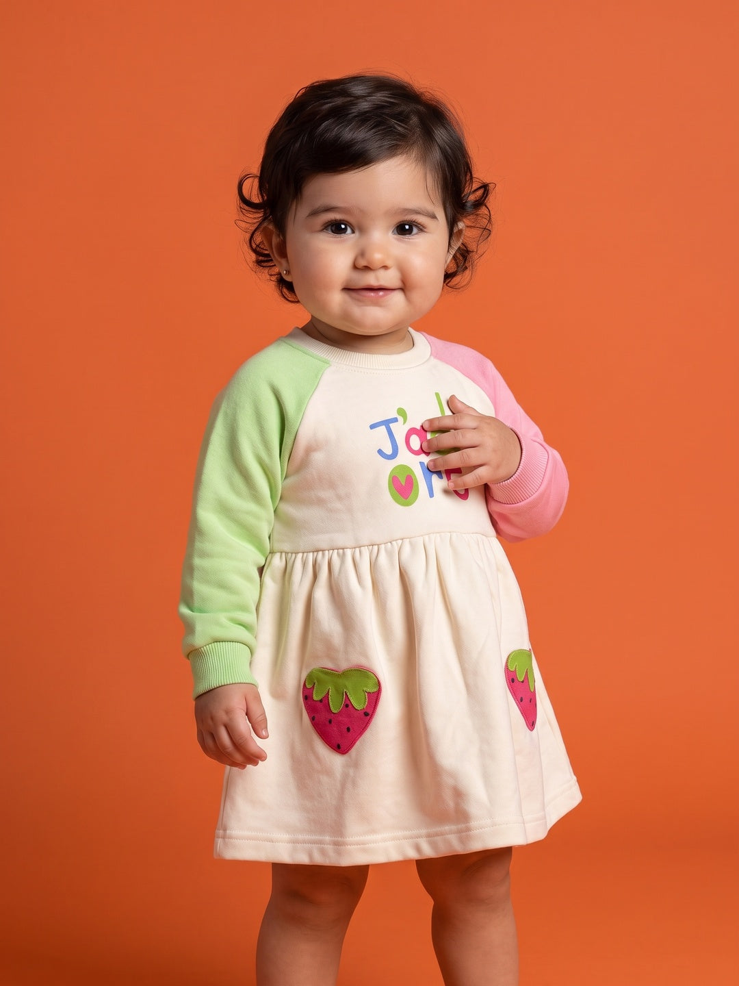 Nautinati Baby Girls Strawberry Sweatshirt Frock with Strawberry Applique Pocket