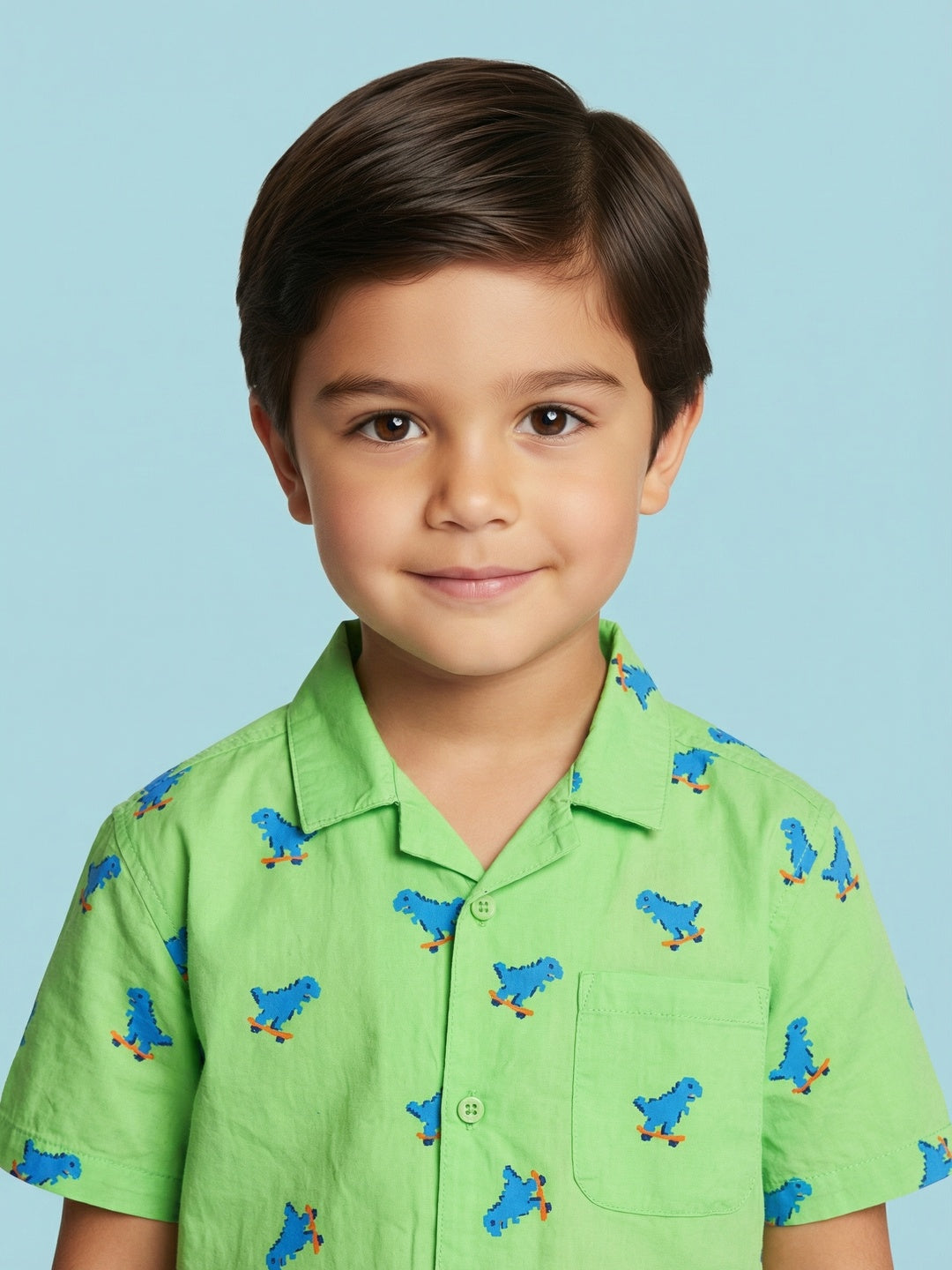 Nautinati Boys Dinosaur Printed Oversized 100% Cotton Resort Shirt and Cargo Shorts Set