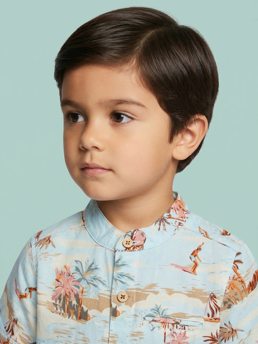 Nautinati Boys' Cotton Blend All-over Palm Tree and Surfer Shirt & Shorts Co-ord Set