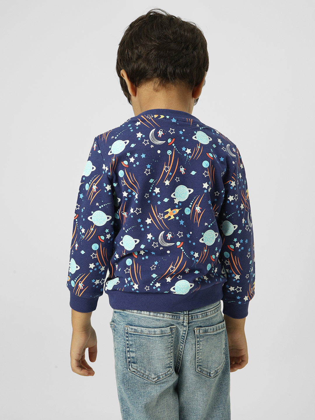 Boys Navy Space-Themed Printed Sweatshirt