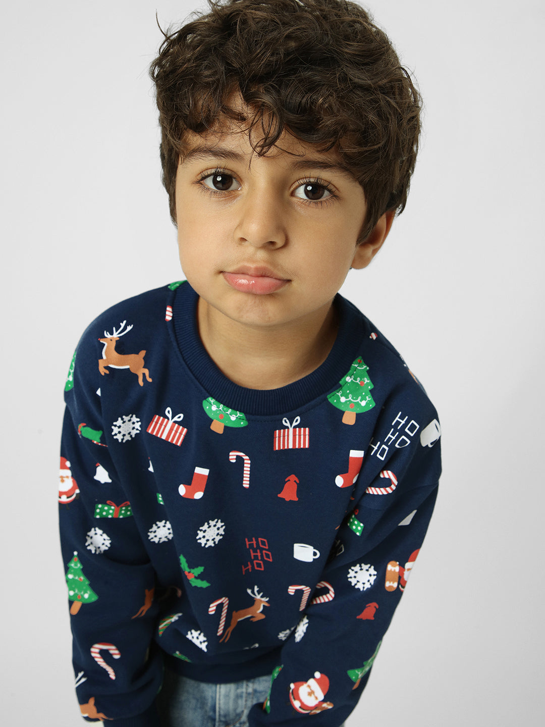 Boys Holiday-Themed Navy Pullover Sweatshirt