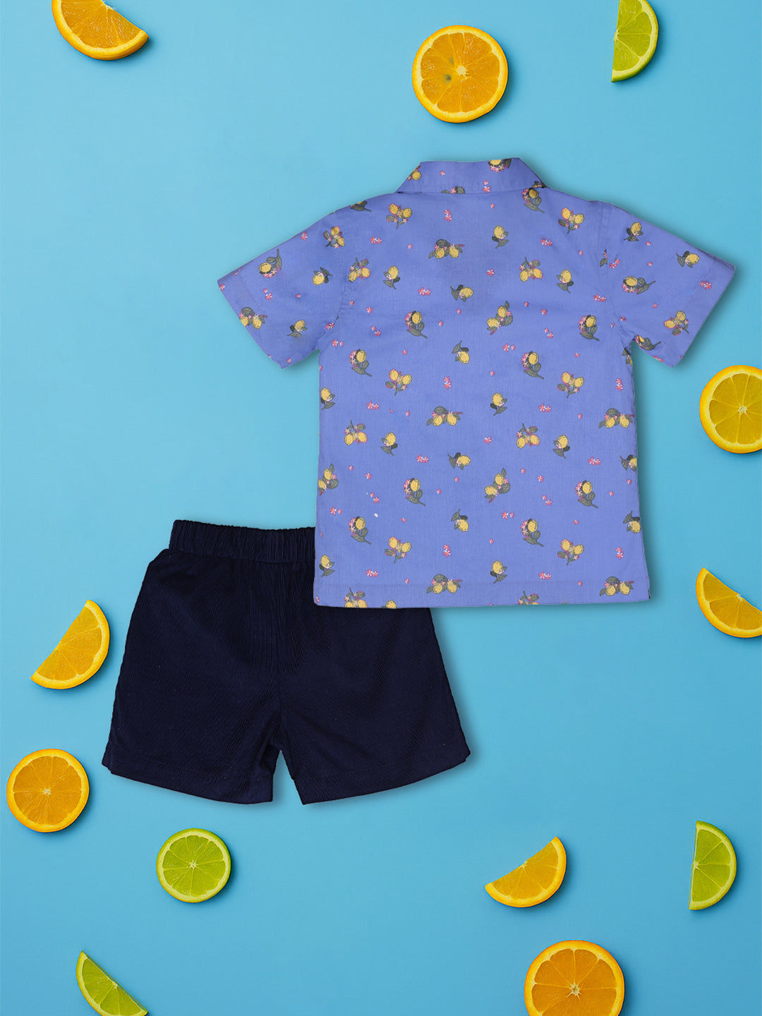 Nautinati Blue Shorts With Printed Shirt Set For Boys