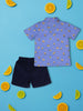 Nautinati Blue Shorts With Printed Shirt Set For Boys