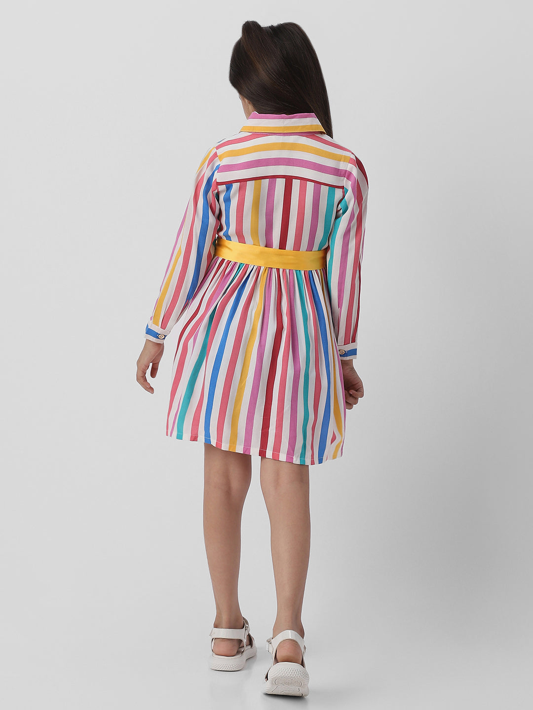 Nautinati Girls Striped Multicolour Shirt Dress