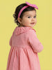 Nautinati Girls' Premium Double Cloth Textured Solid Fit & Flare Dress with Schiffli Peter Pan Collar