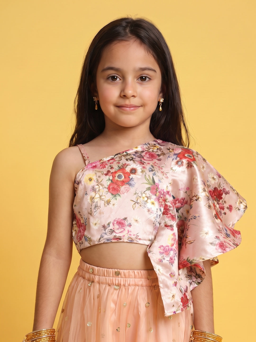 Nautinati Girls Light-Pink Printed Sleeveless Polyester Ethnic