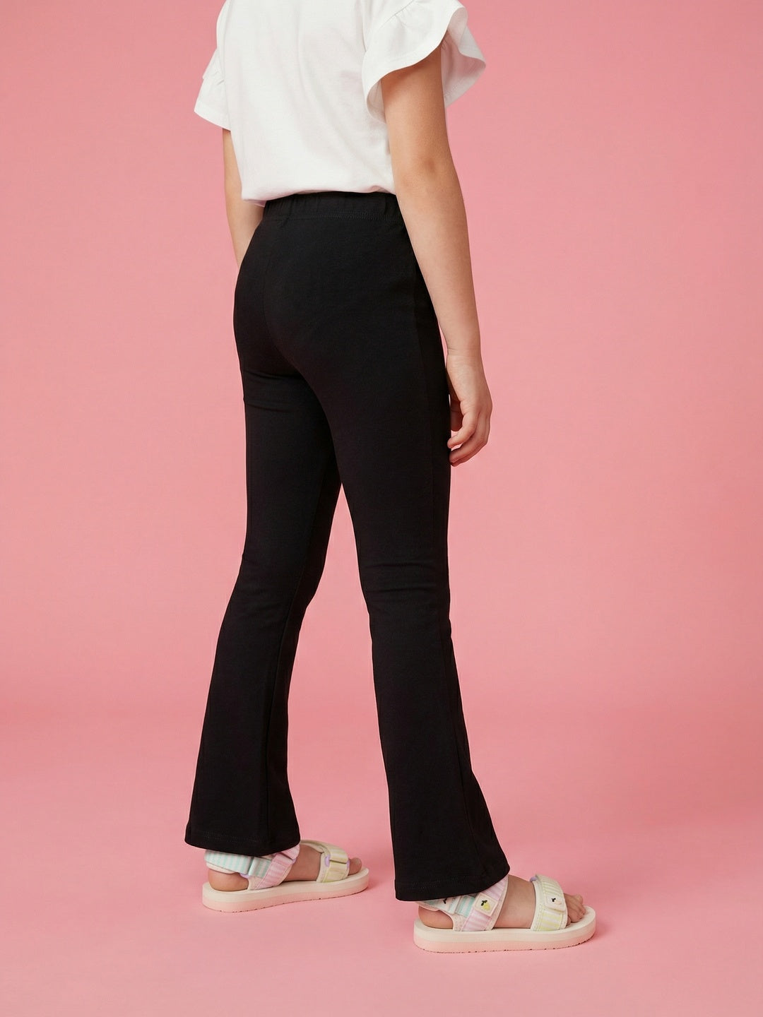 Nautinati Girls' 100% Cotton Pack of 2 Flared Fit Solid Essentials Leggings