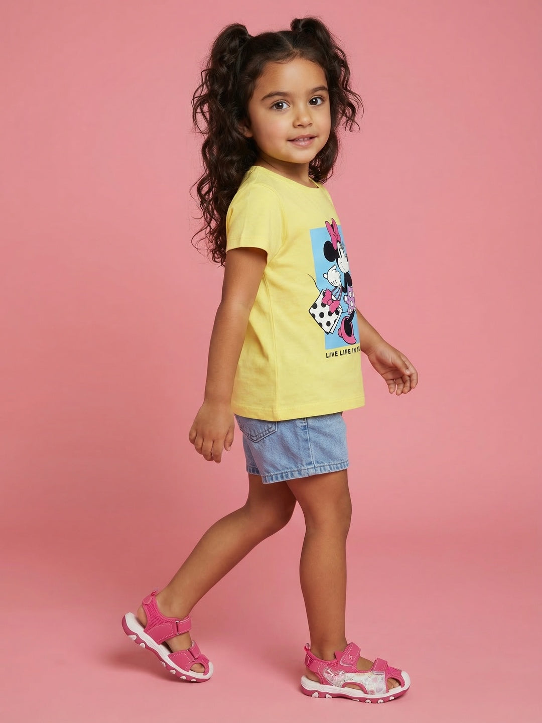 Nautinati Girls' 100% Cotton Crew Neck Disney Minnie Mouse Placement Print T-shirt