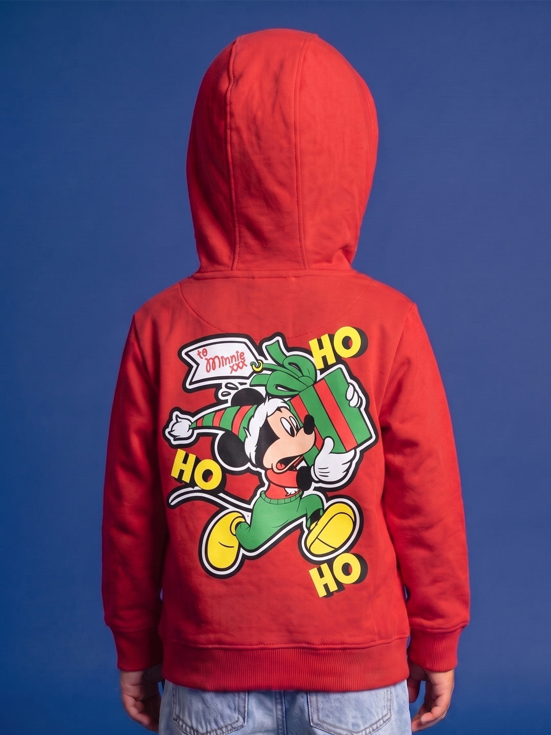Nautinati Boys Disney Christmas Mickey Mouse Oversized Puff Printed Hooded Sweatshirt