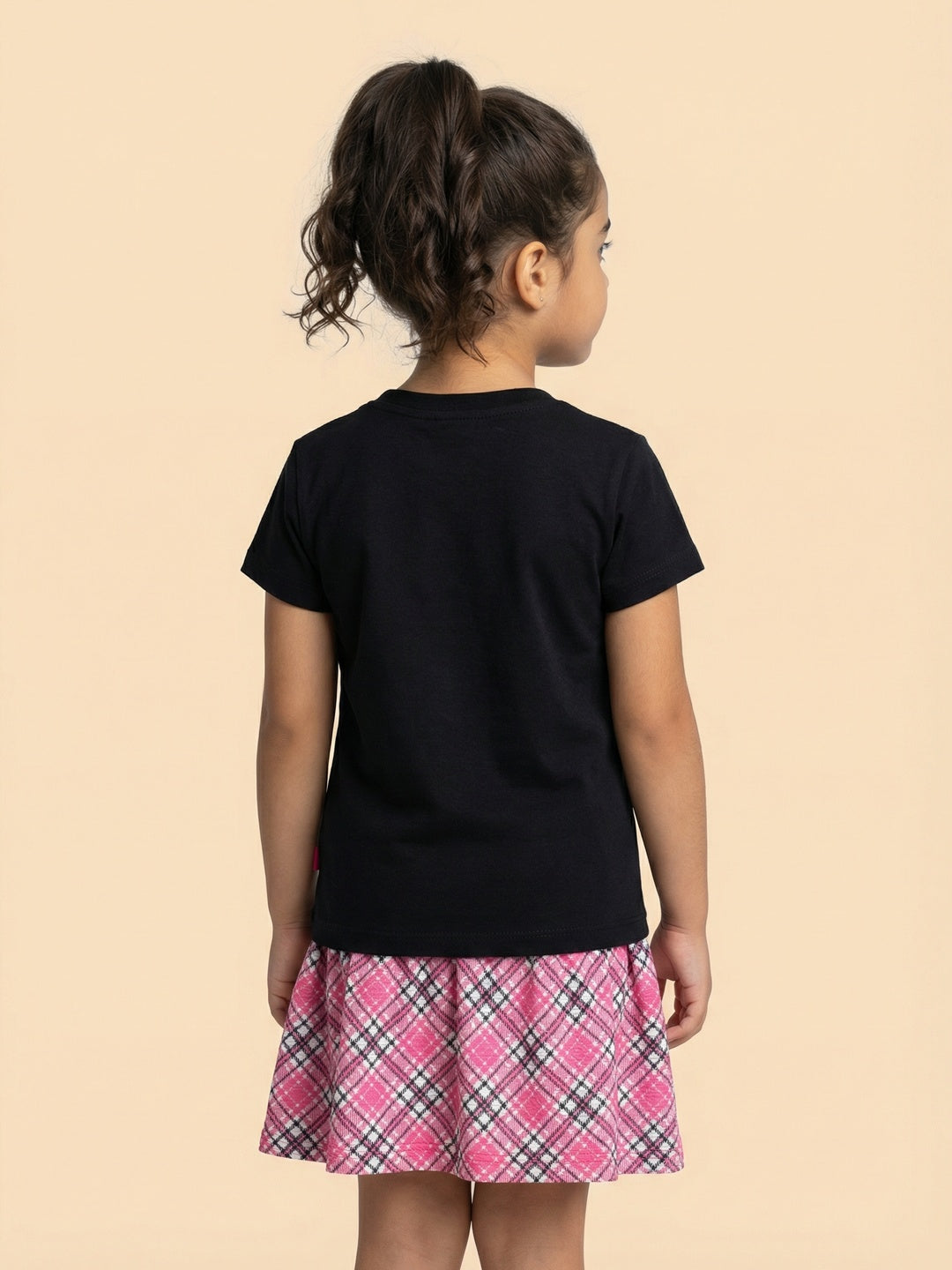 Nautinati Girls Varsity Graphic Cotton Regular Fit Crew Neck T-shirt and All Over Print Crepe Skirt Clothing Set