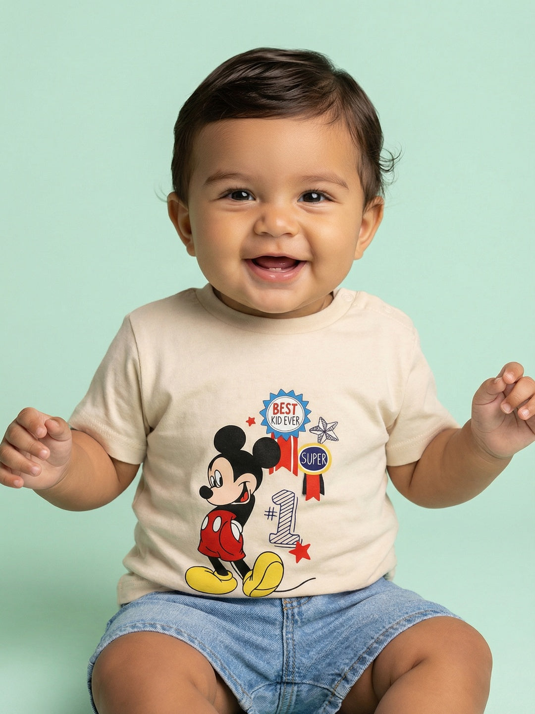 Nautinati Boys' 100% Cotton Pack of 2 Disney Mickey Mouse Print Crew Neck T-shirts