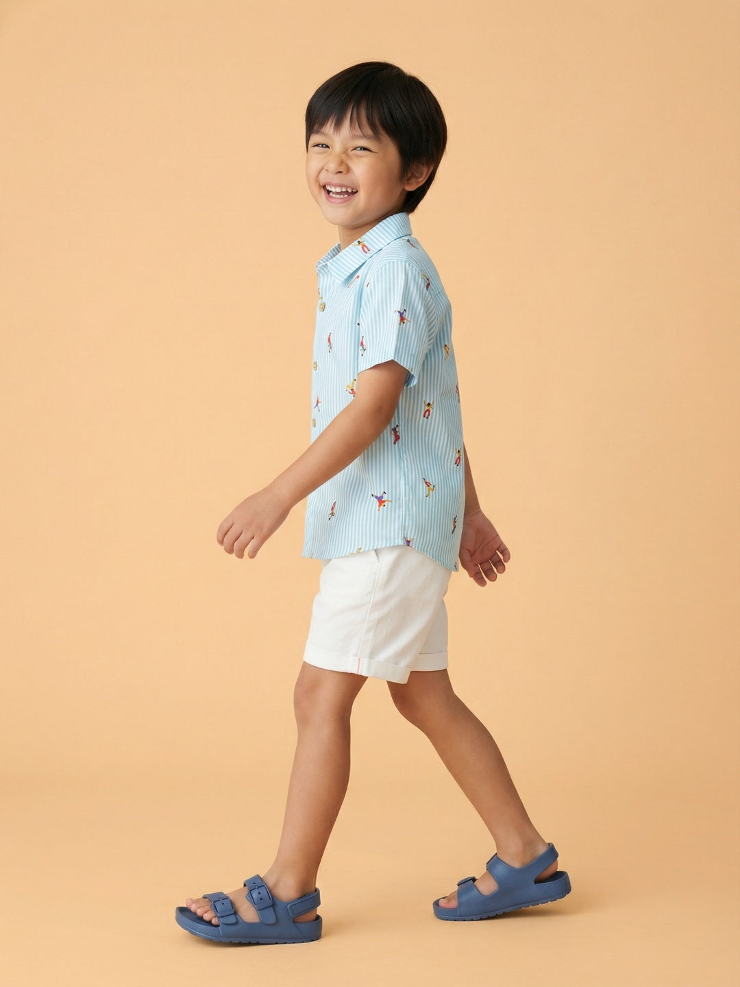 Nautinati Boys' Cotton Blend All-over Athlete Printed Shirt & Shorts Co-ord Set