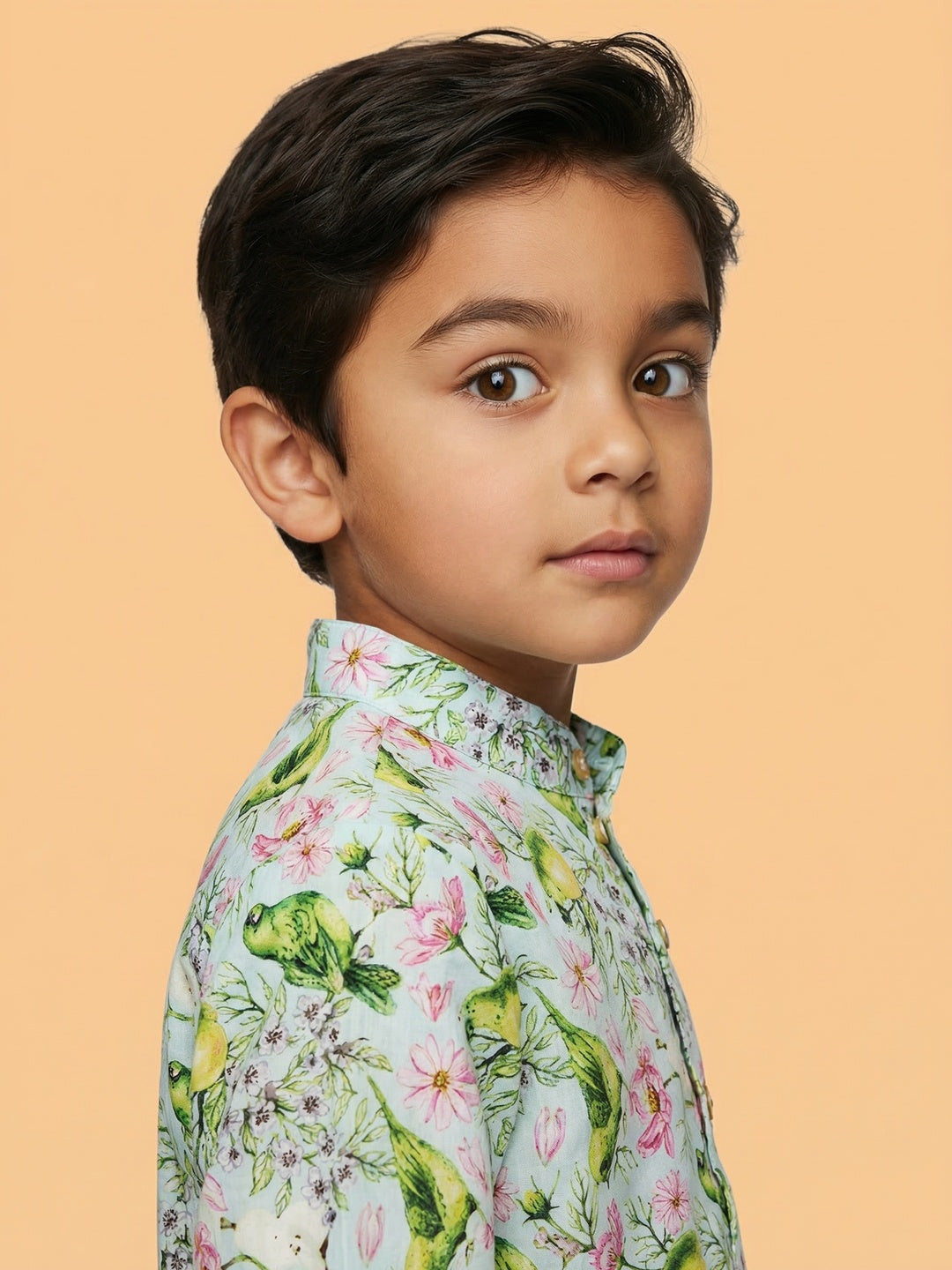 Nautinati Boys' 100% Cotton Festive Resort Style Tropical Print Kurta & Pyjama Set