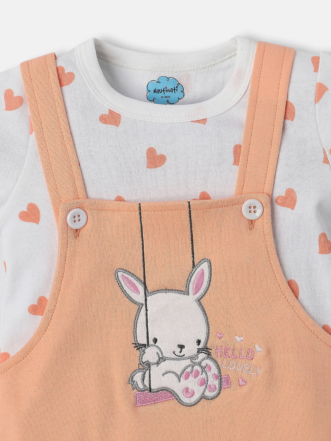 Nautinati Infants Embroidered Cotton Dungaree with Printed T-shirt